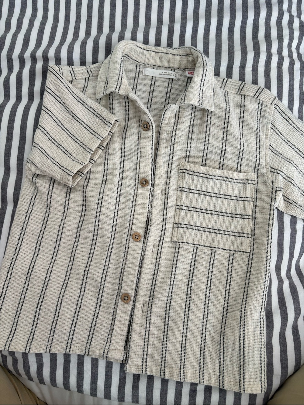 Striped Button-Up Top in Natural with Black Stripes